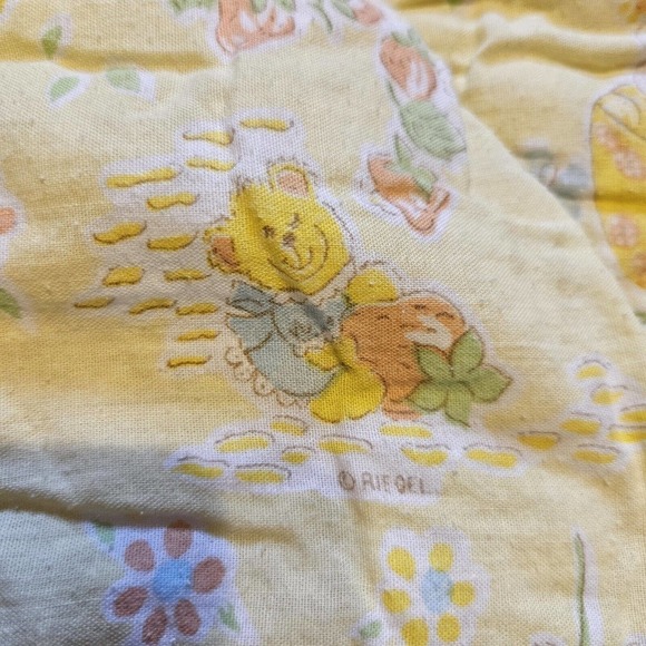Vtg Riegal Baby Blanket Floral Teddy Bear Strawberry Print Quilt Sleep Sack - Picture 7 of 12